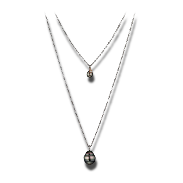 Gellner Basic PS Halskette aus 925 Sterlingsilber und 750 Roségold mit 2 Tahiti-Perlen und 1 Brillant (0,046 Karat).